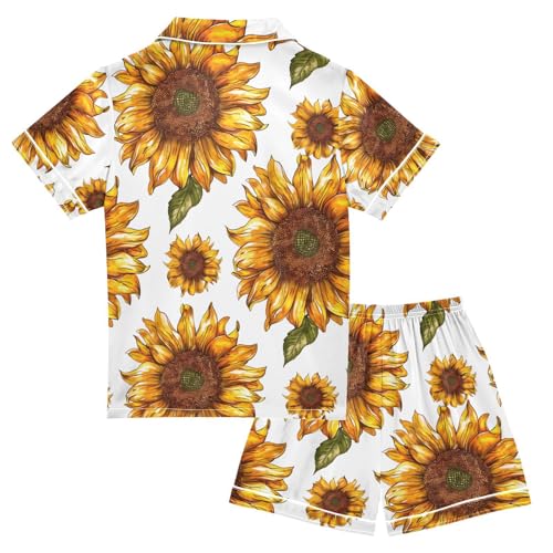 ALAZA Style Sunflower Pajamas Satin Pajama Set Short Sleeve Button Down Sleepwear2
