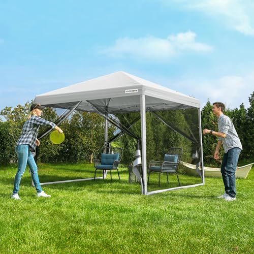 Image of VIVOHOME 8x8ft Easy Pop-Up Canopy, Outdoor Screen Tent with Mosquito Netting, 2 Zipper Doors, and Roller Bag for Yard Camping Picnic Party Events, White