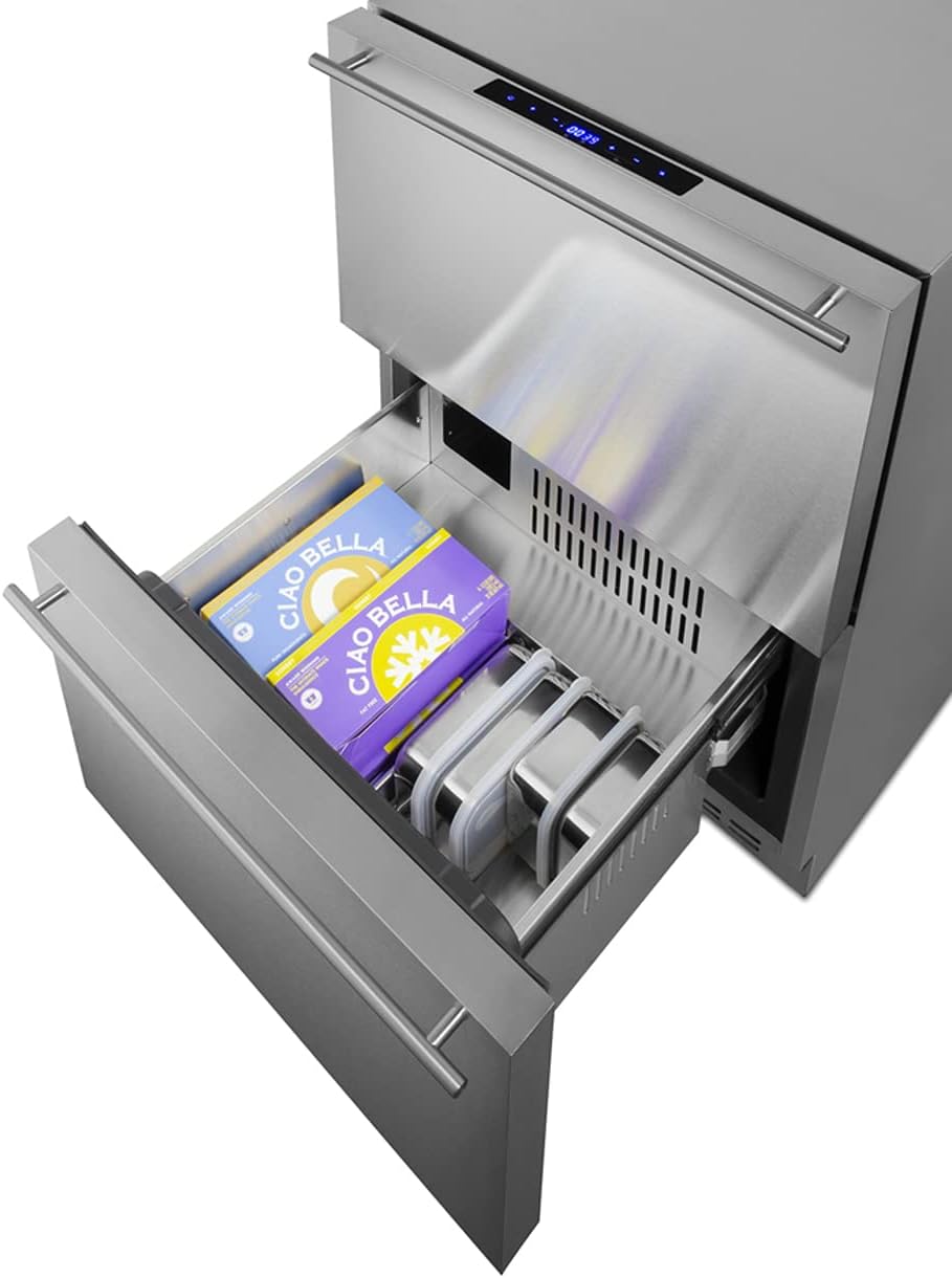 Summit 24” Two Drawer Refrigerator Freezer, 3.9 cu.ft. Capacity, Stainless Steel, Panel Ready Capable*- SPRF34D (*Panels not included)