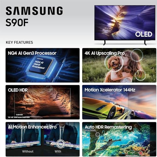 Image of Samsung OLED S90F 4K Smart TV Bundle - Ultra Thin Design, HDR+, 144Hz Gaming, Alexa Built-in, AI Upscaling w /AUX HDMI Cable, 2-Year Protection, Streaming Apps (65, Inches)