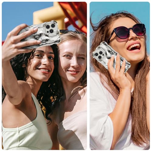 UEEBAI Ripple Case for iPhone 16 Pro Max, Cute Silver Cover Wave Shape for iPhone Case Pretty Aesthetic 3D Phone Cover, Water Ripple Shell 3D Chrome Design for Women and Girl, Silver by UEEBAI - Image 5