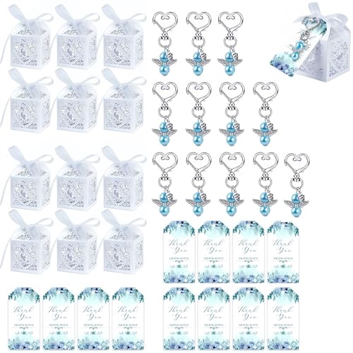 MAXMURYS Pendentif Ange Gardien avec Étiquettes – 12 Pendentifs, 12 Cartes Kraft, Boîtes de Baptême, Cadeau de Mariage et Souvenirs de Fête, Accessoires...