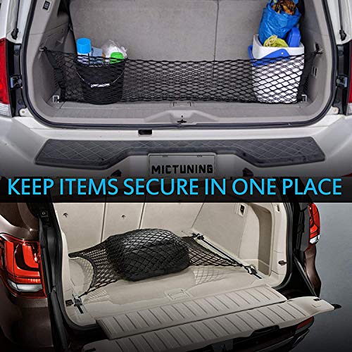 Adjustable Elastic Heavy Duty Cargo Net, Nylon Car Trunk Rear Cargo Organizer, Hook Up Elastic Envelope Luggage Net Truck Bed Storage (36"X 15.7") Universal Fit For Car, Suv, Truck - Black. #TOP3