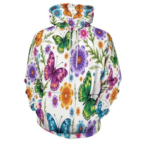 Sweat à capuche aquarelle 3D imprimé papillons fleurs unisexe pour automne hiver