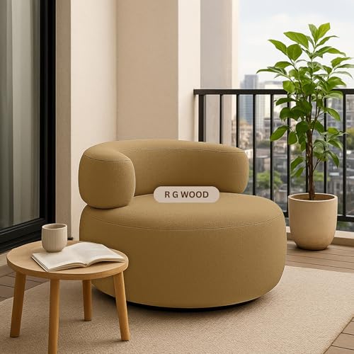Image of Modern Round Accent Chair, Teal Bookley Fabric, High Density Foam Cushion, Pinewood Frame, Contemporary Style for Living Room Bedroom Office, 36 inchx36 inchx24 (Mustard Yellow)