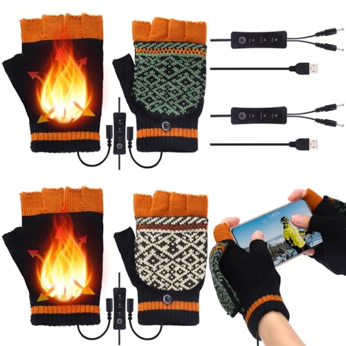 JaGely 2 Pairs USB Heated Gloves and Women, 3 Temp