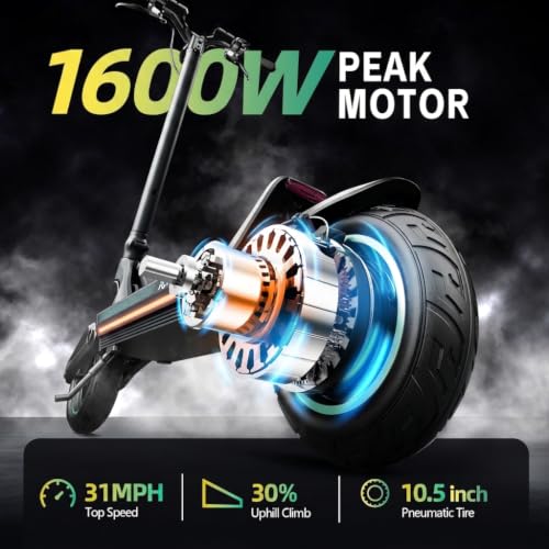 Image of Electric Scooter Adults 1600W Peak 50-Mile Range 48V Battery UL2272
