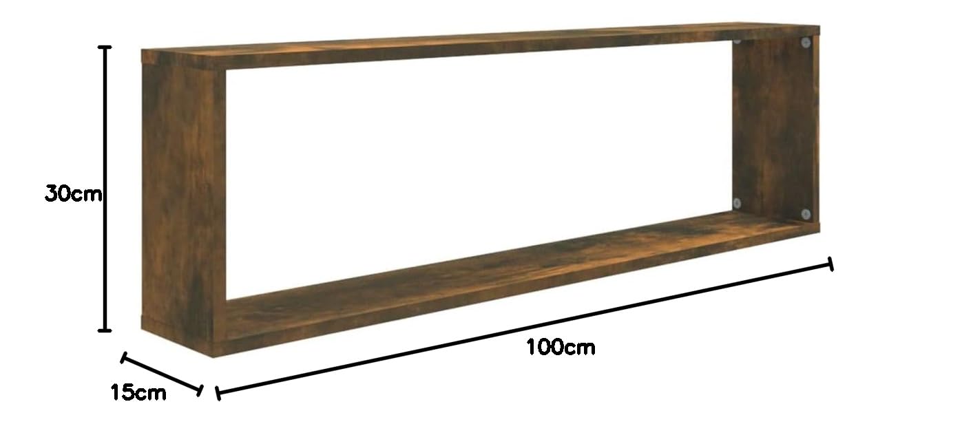 Juego de 2 estantes de pared de roble ahumado, 100 x 15 x 30 cm, material de madera, moderna tabla flotante para libros, decoración de vinilo, discos de vinilo en el salón, cocina, baño
