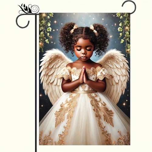 Image of BlissYard Christmas Angel Garden Flag 12x18 Inch Polyester | Double sided polyester, Christmas praying angel gold dress design, faith inspired decor for holiday porch and yard
