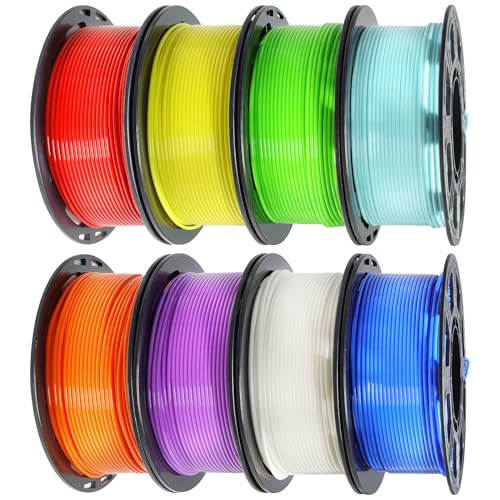 Image of MIKA3D 8 Spools 1.75mm 3D Printing Filament PLA Bundle, 3D Printer PLA Red Orange Yellow Lime Green Cyan Blue Purple White 8 Beautiful Popular Bright Colors, 0.25kg /Spool, Total 2kg PLA