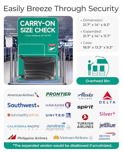 BAGSMART Carry On Luggage 22x14x9 Airline Approved with TSA Lock, Expandable Hard Shell Suitcase with Spinner Wheels, Lightweight 20 Inch Travel Rolling Carry-On Luggage, Black3