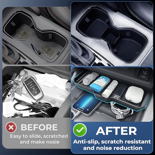 Image of Cup Holder Inserts & Center Console Organizer for Nissan Frontier 2026 2025 2024 2023 2022, Interior Accessories Cup Holders Covers Protector & Storage Tray for 2022-2026 Frontier, Black