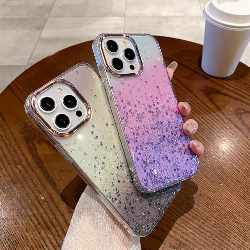 Coque de luxe violette à paillettes dégradées pour iPhone 15 Pro rigide