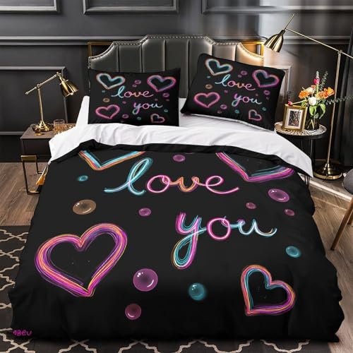 JQKZXNHPDR Neon Hes Housse de Couette 3D Imprimé Microfibre Résistante 3 Pièces Taie Douce Glowing Romantic Parure de Lit Ultra Douce Entretien Facile for...