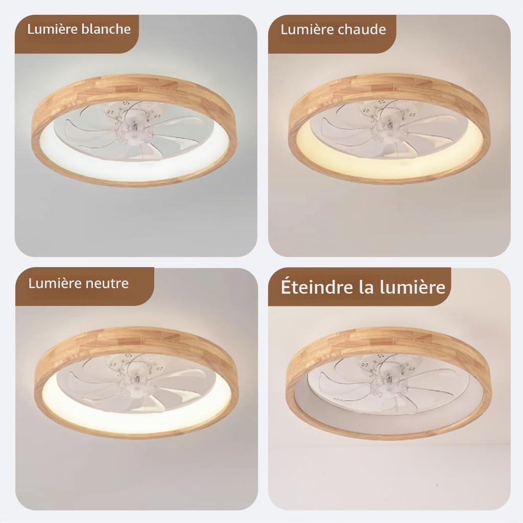 Ventilateur Plafond Lumineux Bois Massif Japonais LED Ventilateur Plafond Avec Lumière 3 Températures Couleur Contrôle Bois Acrylique Chambre Salon Salle À Manger Café Hôtel(Solid wood)