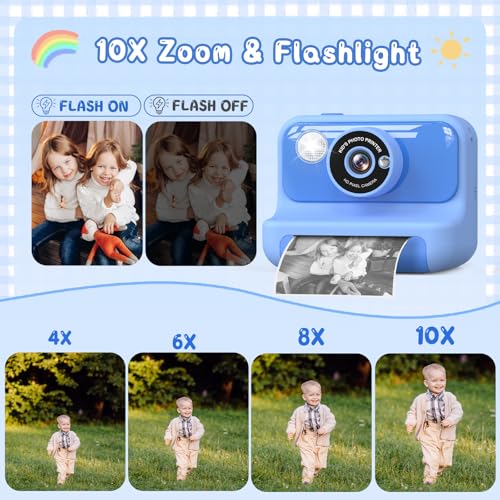 Hangrui Sofortbildkamera Kinder, 2,4 Zoll Kinderkamera Sofortbildkamera mit 32G Karte & Druckpapier, 1080P Kamera Kinder Sofortdruck mit Farbige Stifte, Geschenk für Kinders 3-12 Jahren-Blau