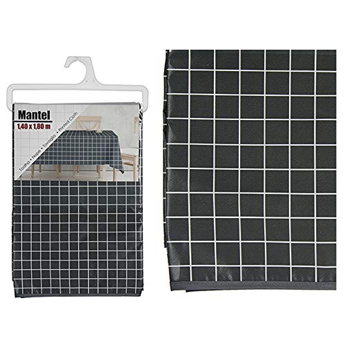 Wachstuch-Tischdecke, für Esszimmer, Küche, verhindert Flecken, schützt vor Feuchtigkeit, für den Innen- und Außenbereich (schwarz, kariert, 140 x 180 cm) Cover