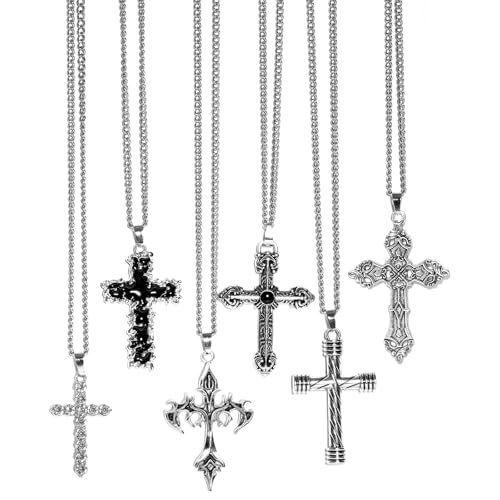 LIRUNQIN 6PCS Cross Pendant Necklace Set for Men Gothic Cross Necklace Jewelry Accessory 23.6 inches Chain