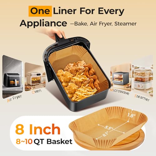 Image of Vailnd Air Fryer Paper Liners Disposable: 125Pcs 8x5.5 inch Rectangle Parchment Paper Sheets, Non-stick Food Grade Baking Liners for Rectangular Air Fryer Dual Basket Oilproof Waterproof