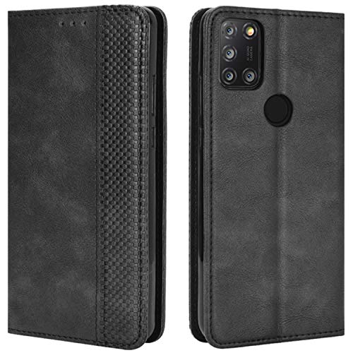 HualuBro Handyhülle für Alcatel 3X 2020 Hülle, Retro Leder Stoßfest Klapphülle Schutzhülle Handytasche LederHülle Flip Hülle Cover für Alcatel 3X 2020 Tasche, Schwarz