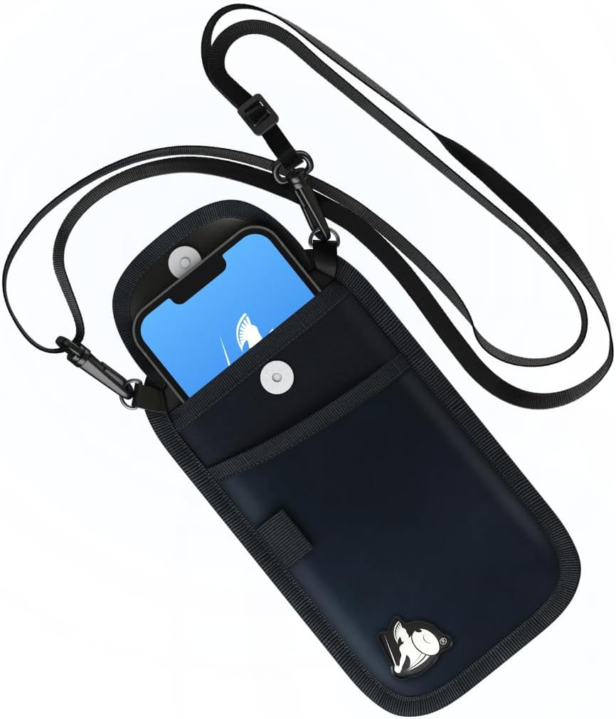 DefenderShield EMF Radiation Blocker Phone Pouch (Black) - Lightweight Radiation Blocker for Cell Phone with Crossbody Strap - EMF Shield with Extra Pocket (7.5 x 4 in)
