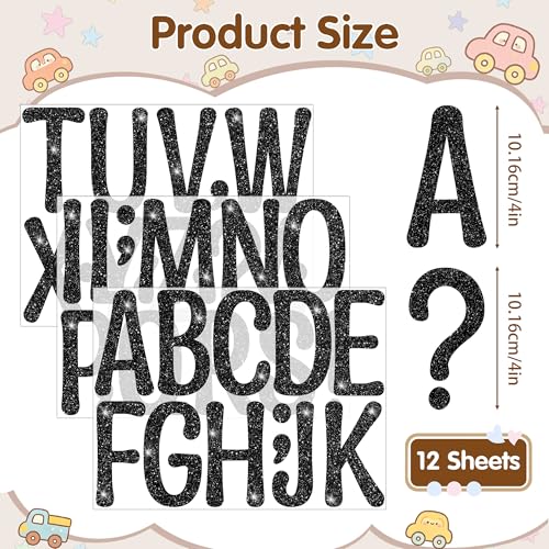 Image of Glitter Letter Stickers, 4 Inch Large Letters for Poster Board (Black)
