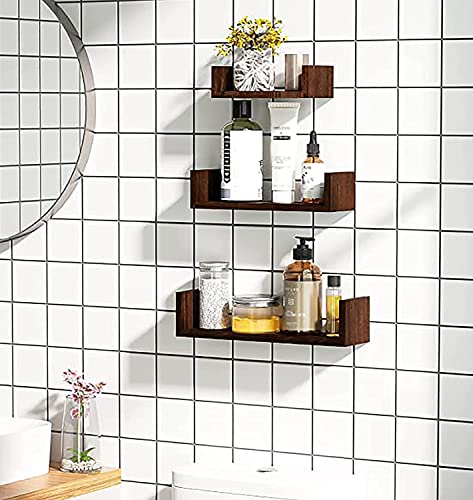 Image of Engineered Wood Wall Shelf for Living Room Floating Shelves for Bedroom Wall Display Rack for Hall Home and Office Set of 3 (Brown)