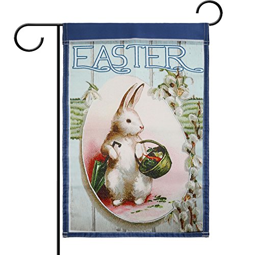TecUnite Ostern Garten Flaggen Kaninchen Blüht Häschen Frühlingskorb Garten Flaggen Partei Dekorationen 12 x 18 Zoll