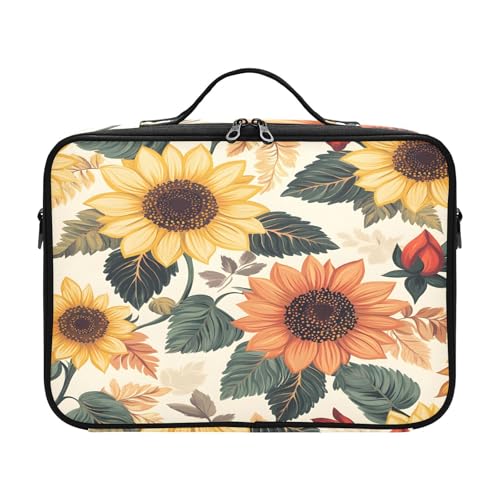 zyrtty Travel Makeup Train Case Sunflower Flower Pattern Cosmetic Organizer Portable Storage Bag with Adjustable Dividers for Cosmetics Brushes Toiletry Jewelry Digital Accessories