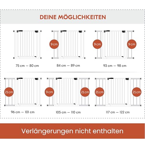 hauck Open N Stop 2, Weiß – Schutzgitter Treppe und Tür 75–80 cm – Kindersicheres Absperrgitter ohne Bohren – Manuelle 1 Hand Öffnung – nur für Innen