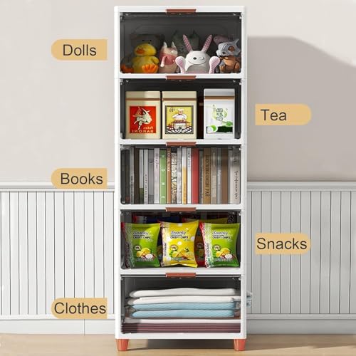 Image of YASONIC 5 π§πΆπ²πΏ Foldable Plastic Rack for Storage /Kitchen Cupboard /Versatile and Sturdy Wardrobe for Clothes /Multipurpose Storage Organizer /Closet for Bedroom /Living Room /Laundry Room (Transparent)