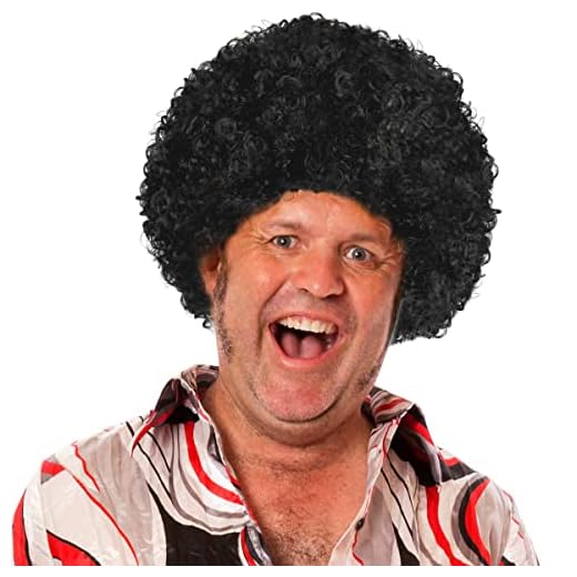 Unisex Short Fluffy Afro Wigs-Women Men Kinky Curly Disco Hippie Wig for Costume Cosplay Halloween Christmas Party (Black)