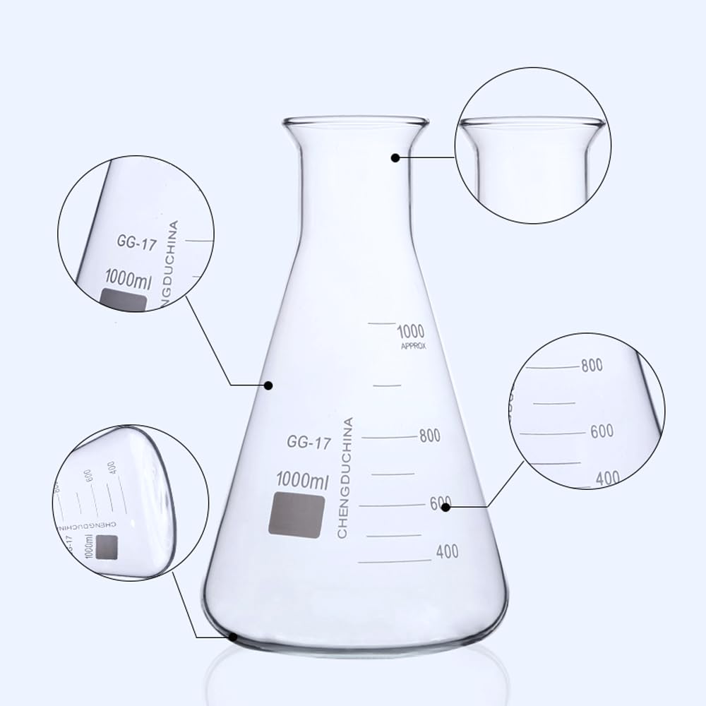 Szklana kolba laboratoryjna, 50 100 250 500 1000 ml z podziałką GG-17 Kolba szerokimi ustami Eksperyment ze szkłem laboratoryjnym(300ml 2PCS)