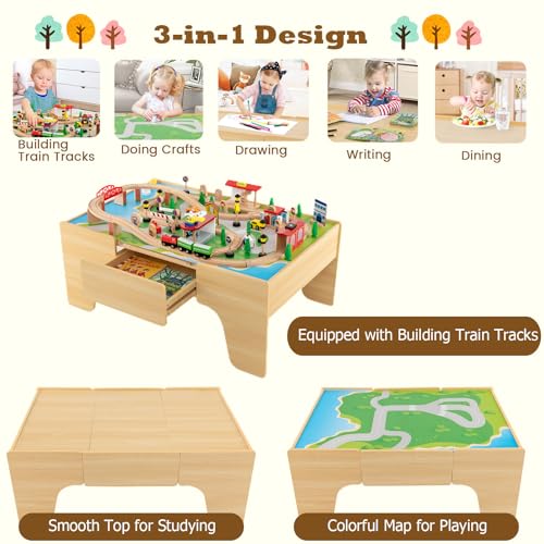 Costzon 10051 Train Table, 3-In-1 Wooden Train Set Table thumb #1