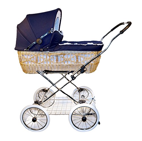 Eichhorn Kinderwagen Weidenkorb Korb Natur Stoff Marine, blau, SEN-WN-K041-RF-EVA