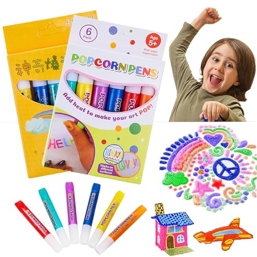 Qooloo Lápiz mágico de palomitas de maíz 3D, lápiz de acuarela para manualidades, lápices mágicos, palomitas de maíz, color mágico, dibujos de burbujas, tarjetas de felicitación para niños