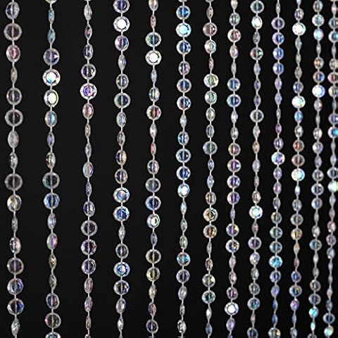 FlavorThings 3ft x 6ft 34 Strands Iridescent Faux Crystal Beaded Curtain for Doorway Room Divider Party Wedding Kids Bedroom Decorations,Diamond Cut Beads Curtain (Crystal Iridescent) Cover