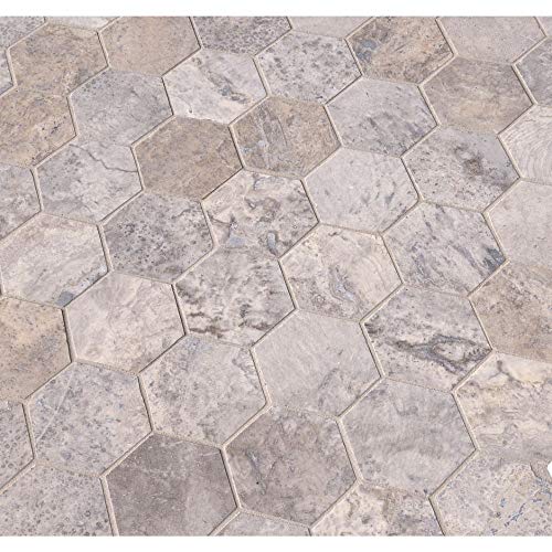 Silver Travertine 3X3 Honed Hexagon Mosaic, 8 Sft/Case, (8 Pcs) #TOP3