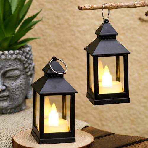 SATYAM KRAFT 2 Pcs Small Antique LED Lantern Hurricane Candle Lam...
