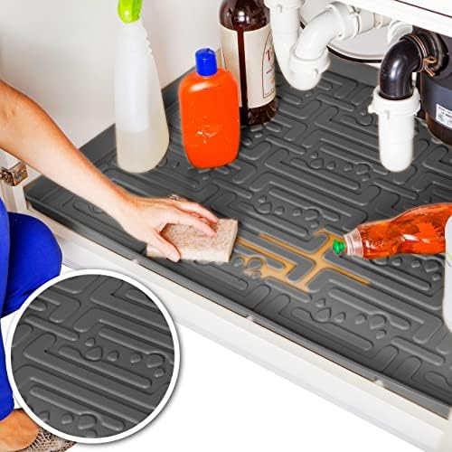 Xtreme Mats - Waterproof Under Sink Mat for Kitchen & Laundry Cabinets, Pick Your Size - 22" Depth Cabinet Shelf Protector, Flexible Under Sink Drip Tray Liner (Gray, 34" 1/4 x 22 1/4)
