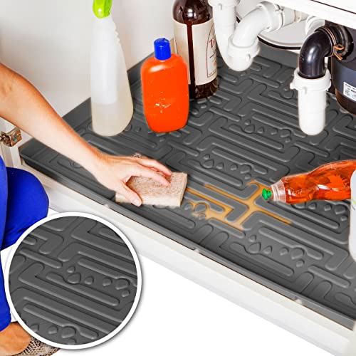 XTREME MATS Waterproof Undersink Mat (Grey 34" 1/4 x 22 1/4) 36 inch Cabinet Base Liner for Kitchen & Laundry Cabinets Catches Leaks Prevents Damage Flexible Sink Driptray by Xtreme Mats - Used condition - US$41.63