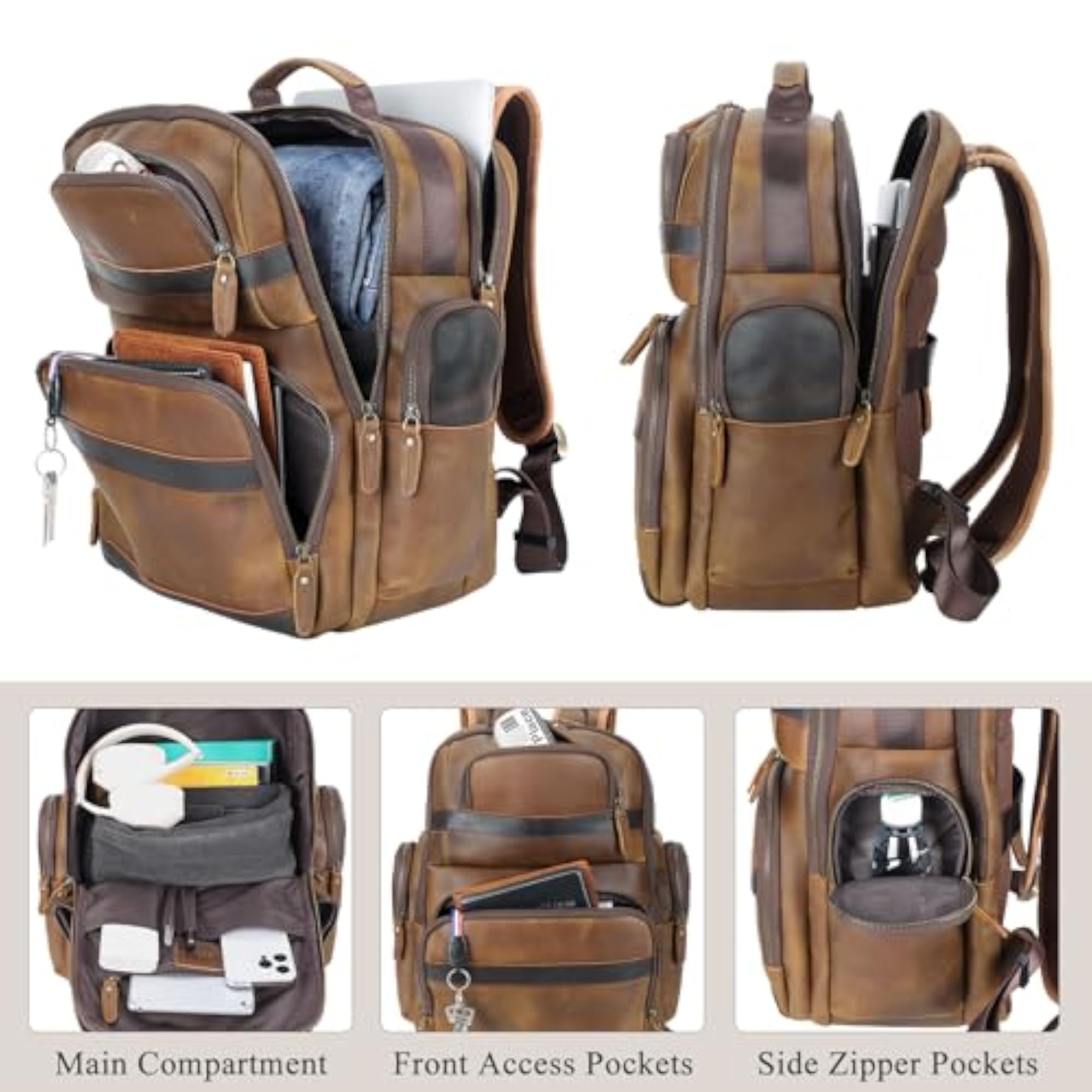 Men's Leather Backpack for 14 & 15.6 Inch Laptops