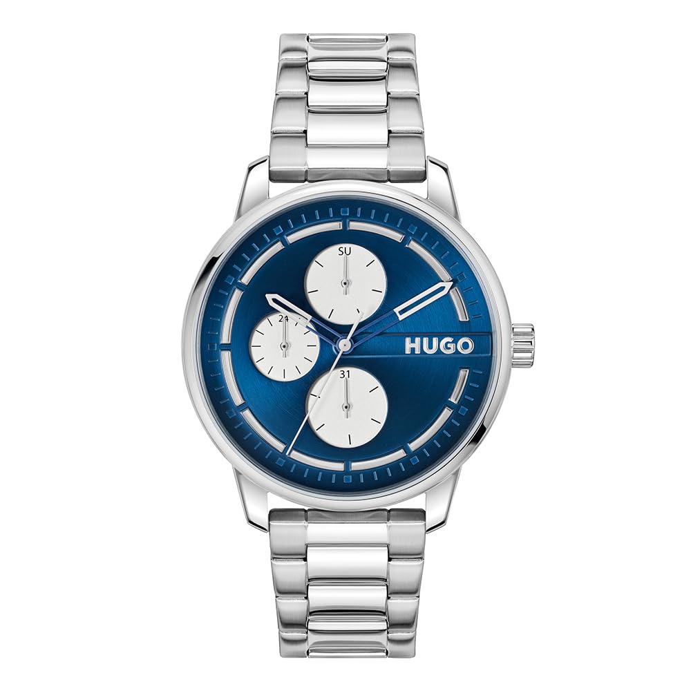 Hugo Men's Gents #Stamp  Stainless Steel Bracelet Watch - Silver - 44mm