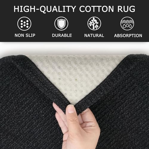 Image of KOZYFLY Washable Runner Rug 2x6 Ft Runners for Hallways Non Slip Kitchen Runner Rugs Braided Cotton Entryway Runner Indoor, Carpet Runners for Hallway Kitchen Entryway Bedroom, Black