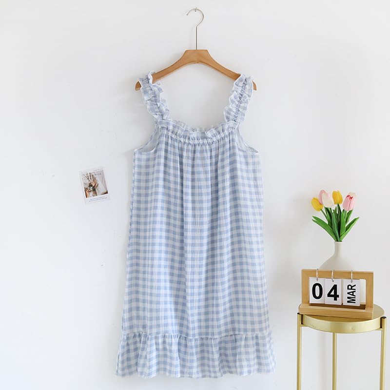 Women's Gingham Nightgown Sweet Ruffle Strap Sleep Dress Short Lounge Dress Sleepwear - Image 2