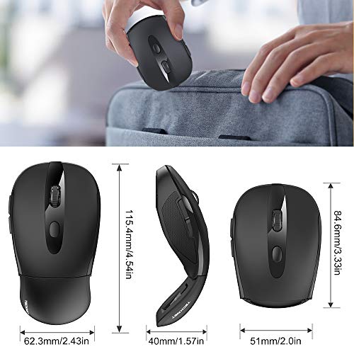 Tecknet Folding Wireless Mouse, 2.4G Travel Mouse With Usb Receiver, Wireless Mouse For Laptop, Notebook, Pc, Computer, Portable Mouse 3 Adjustable Dpi 2000/1500/1000, 24 Months Battery Life #TOP3