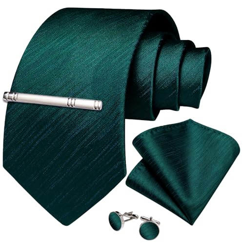 Image of DiBanGu Mens Silk Necktie Solid Color Tie and Pocket Square Cufflink Tie Clip Set Woven Plain Ties for Men Wedding Party