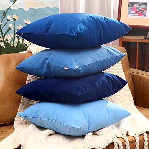 Kissenbezug 40x40 Cm (16x16 Zoll) – Blaue Streifen Mit Farbverlauf, Wählbar Aus 4 Stoffen (Seide, Polyester, Leinen, Plüsch)