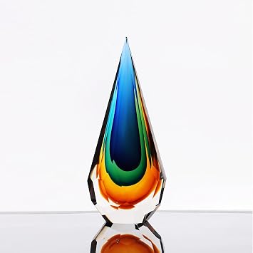 Yao Yuan Handmade Murano Glass Art Decor Sculpture - Unique Hand-Cut Cube Paperweight for Home Decor