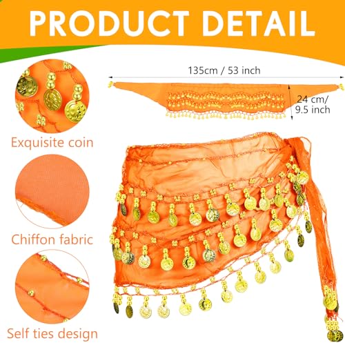 36 Pcs Belly Dance Hip Scarf Belly Dance Skirt Wrist Ankle Cuffs Bracelets 12 Colors with 98 Coins for Bellydance Dancer3